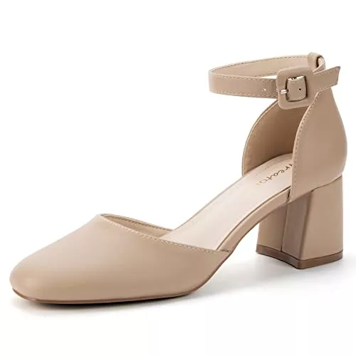 Greatonu High Heels Greatonu Damen Pumps mit Knöchelriemen Spangenpumps Schnalle Pumps Fesselriemen Blockabsatz Riemchenpumps Sandale Absatzschuhe Geschlossene Eckige Spitze Pumps High Heels für Hochzeiten Party Gr 36-41
