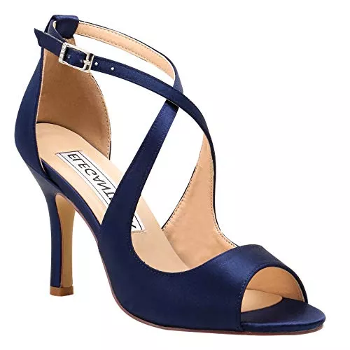 Duosheng &amp; Elegant High Heels Duosheng &amp; Elegant HP1820 High Heel Pumps Kreuz Riemchen Schnalle Peep Zehen Satin Abendschuhe Partei Hochzeitsschuhe Brautschuhe Sandalen