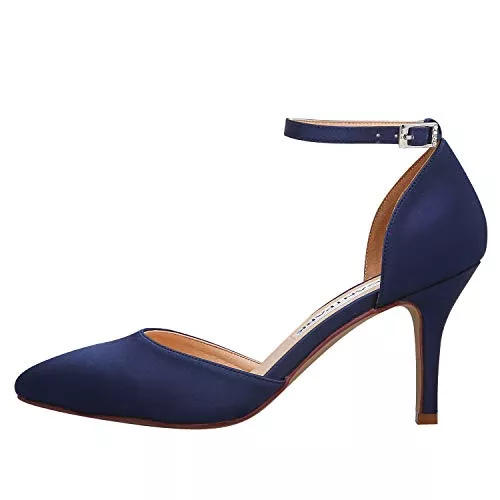 Duosheng & Elegant High Heels Duosheng & Elegant High Heel Pumps Satin Ankle Strap Riemchen Hoch Spitze Zehen Satin Partei Abendschuhe Hochzeitsschuhe Brautschuhe