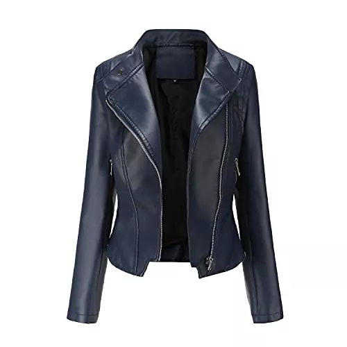 E-girl Jacken E-girl Damen Lederjacke Schlank Kurz Kunstleder Revers Jacket Reißverschluss Motorrad Jacke für Frühling und Herbst,C5087N
