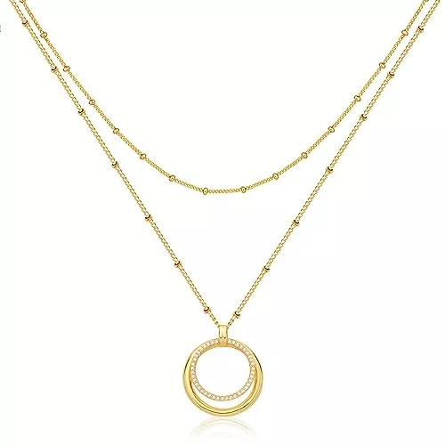 Jenosy Schmuck Jenosy Kette Layered Damen Kette mit Anhänger Damen Personalisierte Kette Gold Silber Damen Zarte Mehrreihige Halskette Hypoallergene 18K Vergoldete Kette Modeschmuck für Frauen und Mädchen