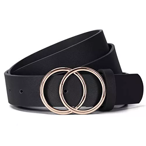JasGood Gürtel JasGood Damen Ledergürtel Mode Doppel O-Ring Schnalle Gürtel für Jeans Hosen Kleider