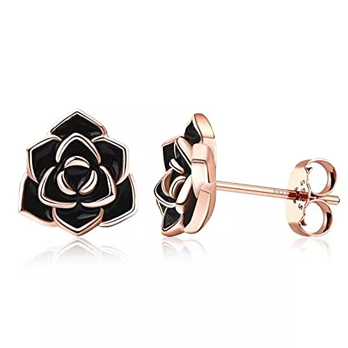 BOSUGE Schmuck Ohrringe für Frauen,925 Sterling Silber Ohrringe Frauen Schwarz Klassisch Elegant Blume Ohrringe Weibliche Mode Minimalistischen Schmuck