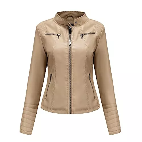 TOKYMOON Jacken TOKYMOON Damen Lederjacke Kurz Bikerjacke Stehkragen Reißverschluss PU Leder Jacke Langarm Einfarbig Übergangsjacke Lassig Kurzjacke Elegant Mantel Motorradjacke damen Frühling Herbst