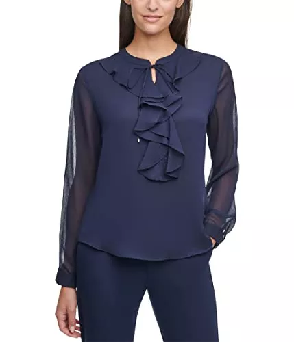 Tommy Hilfiger Langarmblusen Tommy Hilfiger Damen Langärmelige Rüschen Vorne Bluse
