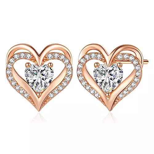 CDE Schmuck CDE Ohrringe für Damen 925 Sterling Silber Rosegold Weihnachten Geschenk für Sie Forever Love Herz Geburtsstein Frauen Ohrstecker Schmuck Valentinstag Muttertag Geburtstags Hochzeits Jubiläum