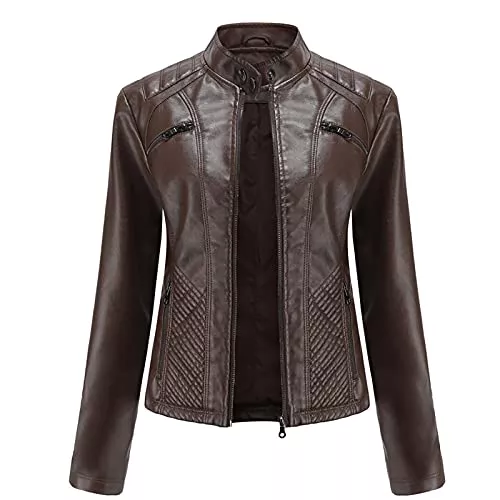 SHADIOA Jacken SHADIOA 2021 Lederjacke Damen Reißverschlüsse Frühling Herbst Damen PU Lederjacke Schlank Motor Biker Mantel Weibliche Übergroße