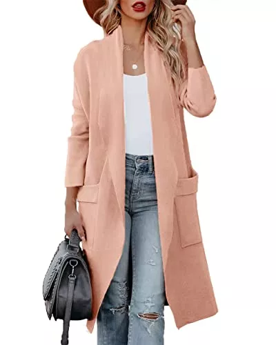 Maavoki Strickjacken Maavoki Strickjacke Damen, Langarm Offene Front Cardigan mit Tasche, Casual Lange Einfarbig Strickmantel