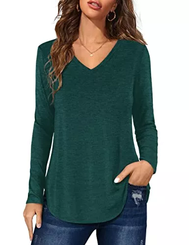 Florboom Langarmshirts Florboom Tunika Damen Langarm/Kurzarm V Ausschnitt Oberteil Shirts Basic Casual Longshirt