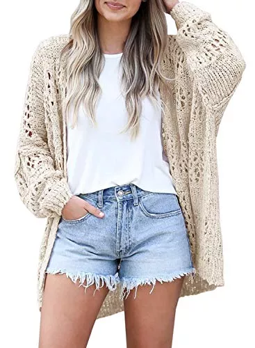 Runcati Strickjacken Runcati Strickjacke Damen Open Front Hollow Out Strand Sommer Leichte Häkeln Langarm Casual Cover Up