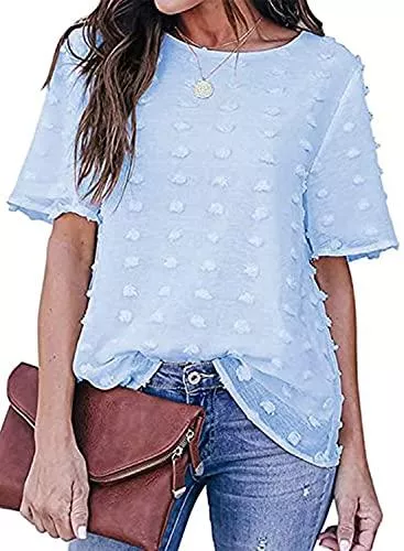 Lantch Kurzarmblusen Lantch Blusen Damen Chiffon Hemd Elegant Oberteile Casual Shirts Chic Tunika Tops Langarmshirts