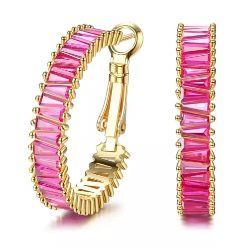 Dochais Schmuck Dochais 18K Vergoldet Silber Ohrringe für Damen Mädchen Creolen Silber 925 mit Bunte Zirkonia Kreolen Huggie Ohrring Statement Ohrringe Hypoallergen Schmuck 21mm