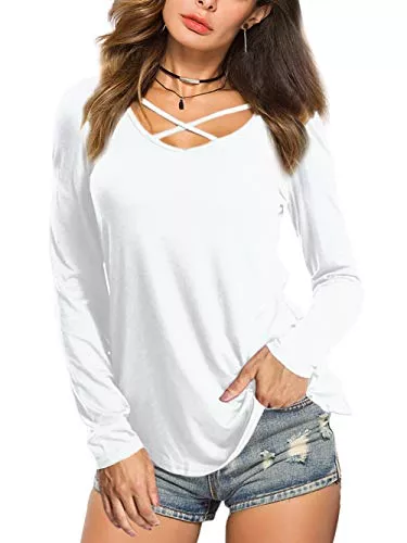 Beluring Langarmshirts Beluring Tshirt Damen V Ausschnitt Langarm/Kurzarm Oberteile Herbst Elegante Bluse Tops