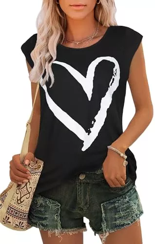 Gosunny T-Shirts Damen T-Shirt Sommer Kurzarm Oberteile Lose Rundhals Tank Top Lässig Shirt Elegant Bluse