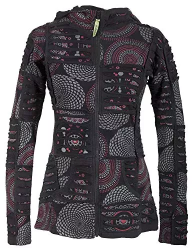 Vishes Jacken Vishes - Alternative Bekleidung - Kurze Damen Patchworkjacke Baumwolle Zipfelkapuze Cutwork Unikat