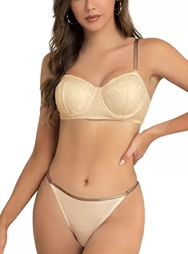 SHEKINI Unterwäsche & Dessous SHEKINI Dessous Damen Sexy Unterwäsche BH mit Bügel Gepolstert Push Up BH und Tanga Trägerloser Rückenfrei Tiefer Ausschnitt Dessous Set Lingerie