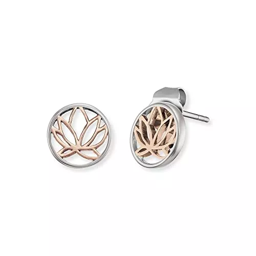 Engelsrufer Schmuck Engelsrufer Lotus Ohrstecker ERE-LILLOTUS-BI-ST, rhodiniertes 925 Sterlingsilber, Bicolor Roségold Silber, Butterfly-Verschluss, 1 x 1 cm