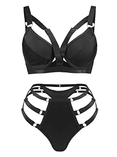 popiv Unterwäsche & Dessous popiv Damen Strappy Dessous Set Sexy Bügel Push Up BH und Höschen Set Zweiteilige Dessous