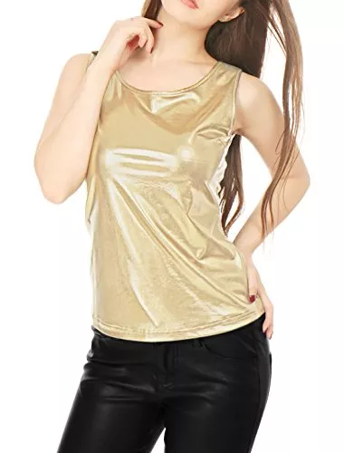 Allegra K Tops Allegra K Damen Glitzer Oberteile Metallic Top U Neck Party Tank Top Ärmellos Elegant Bluse