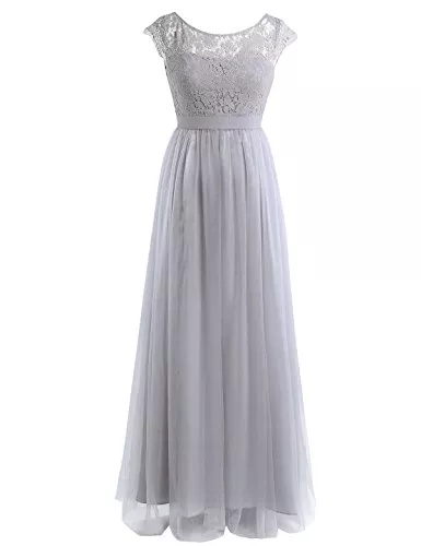 iEFiEL Abendkleider iEFiEL Damen Kleid festlich Party Spitzenkleid Cocktailkleid Ärmellos Elegante Hochzeit Kleider Lange Brautjungfernkleid 36 38 40 42 44 46