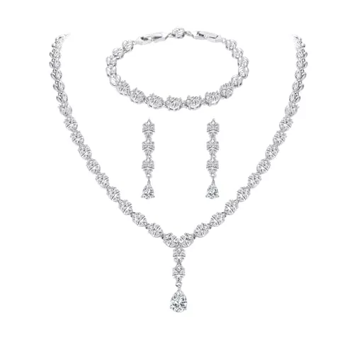 Toplstud Schmuck Toplstud 925 Sterling Silber Schmuckset Damen, Hochzeit Silber Halskette Ohrringe Armbänder Schmuckset mit Zirkonia, Hypoallergene 925 Silber Brautschmuck set Geschenke für Braut Frauen