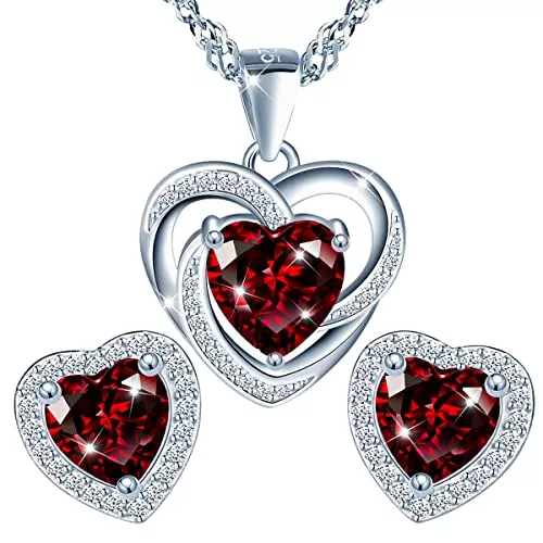 MŚ 1997 MENNICA ŚWIDNICKA Schmuck Herz Herzen Schmuckset 925 Silber Österreichische Zirkonia - Schmuck für Frauen und Mädchen - Hängeohrringe and Halskette Ideal für Geschenke für Frauen - Ohrringe mit Marken Kristalle