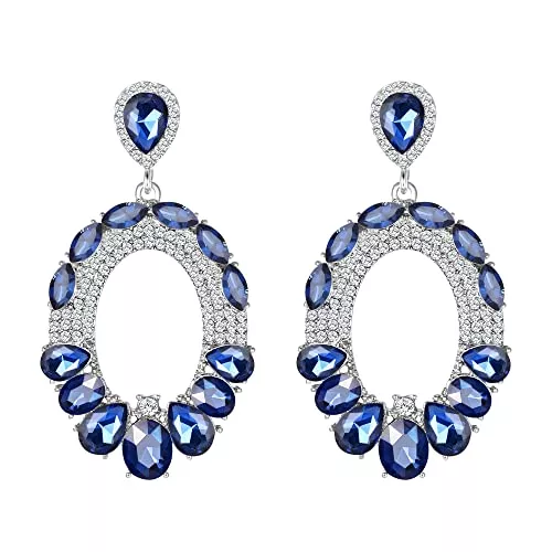 Clearine Schmuck Clearine Marquise Ohrringe Party Hochzeit Braut Teardrop Cluster Kristall Oval baumeln Ohrringe für Frauen klar Silber-Ton