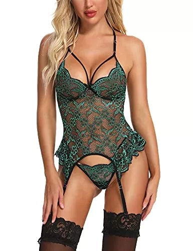 EVELIFE Unterwäsche & Dessous EVELIFE Sexy Dessous für Frauen Freche Spitze Dessous Teddy Body mit Hosenträger Gürtel Dessous Set mit Strumpfgürtel (keine Strümpfe)