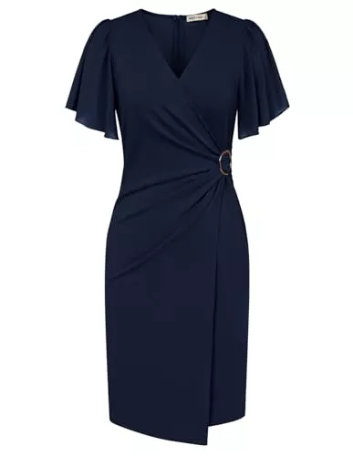 GRACE KARIN Cocktail GRACE KARIN Damen V-Ausschnitt Bleistiftkleid mit Chiffon Cape Elegant Festlich Cocktail Party Formelle Kleider