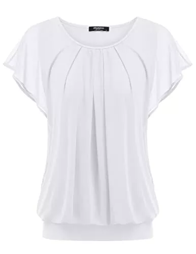 Zeagoo Kurzarmblusen Zeagoo Damen Bluse Batwing Bluse Shirts Kurzarm Tunika Top Blumen Mesh Oberteile Rundkragen T-Shirt Bluse