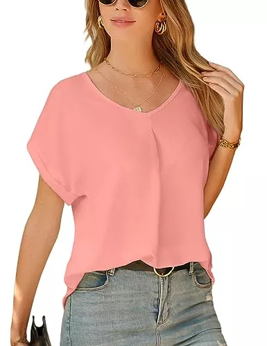 Yuson Girl Ärmellose Blusen Yuson Girl Bluse Damen V-Ausschnitt Kurzarm Elegant Chiffon Bluse Einfarbig Oberteile Hemd Lässige Shirt Kurzarm Tops Tunika Damen Sommer Casual Musselin Bluse Damen Hemd