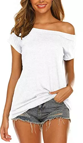 Lalala T-Shirts Lalala Longshirt Damen Oberteile Elegant Schulterfrei Tshirt Kurzarm/Langarm Bluse Tunika Shirts