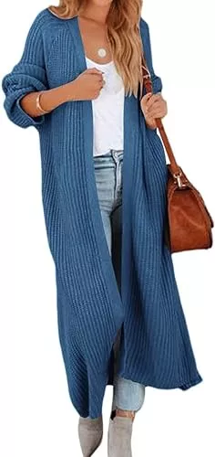 Tankaneo Strickjacken Tankaneo Damen Oversized Langarm Strickjacke Long Cardigan Pullover Split Open Front Drape Strick Duster Mantel