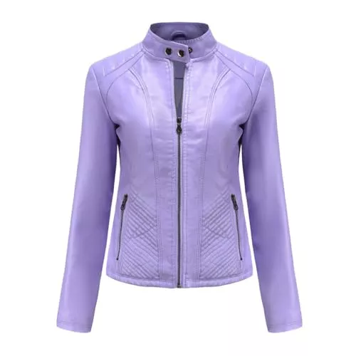 HZQIFEI Jacken HZQIFEI Damen PU Leder Jacke, Motorrad Biker Lederjacke Kurz Leicht Kunstlederjacke Reißverschluss Mantel PJK15