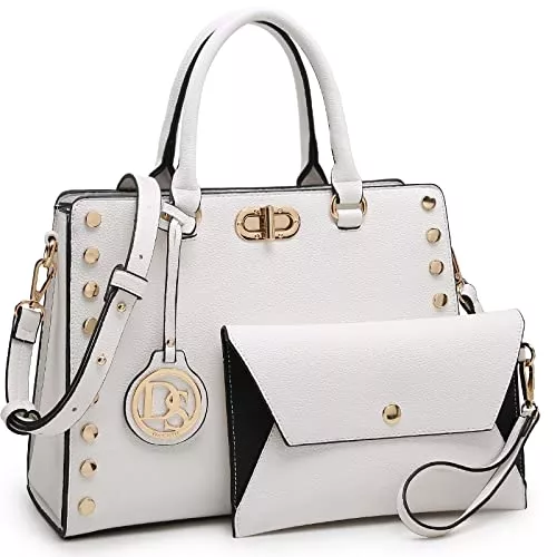 Dasein Taschen & Rucksäcke Dasein Designer-Handtaschen mit Reißverschluss Taschen und Frauen mit Vorhängeschloss Gürtel Mittel 7479 Weiß