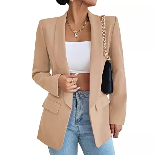HOTIAN Blazer Damen Blazer, Casual Open Front Cardigan Langarm,Elegant Business Blazer, Lang Jacke mit Tasche und Knöpfe