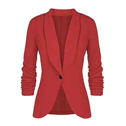 Freebily Blazer Freebily Damen Blazer Elegant Business Jacke Anzug Sakko Cardigan Slim Fit Revers Jacke mit EIN Knopf Freizeit Büro Kurz Mantel