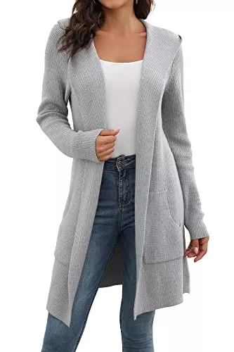 JUOIANTANG Strickjacken JUOIANTANG Strickjacken für Damen Cardigan Damen lang mit Kapuze und Taschen Elegante Offene Form Kapuzen Cardigan S-XXL