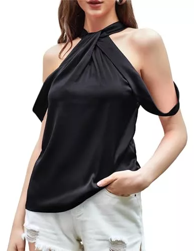 Kate Kasin Tops Kate Kasin Damen Satin Neckholder Tank Ärmellose Basic Sommer Blusentop Elegant Schulterfreies Oberteile Shirts