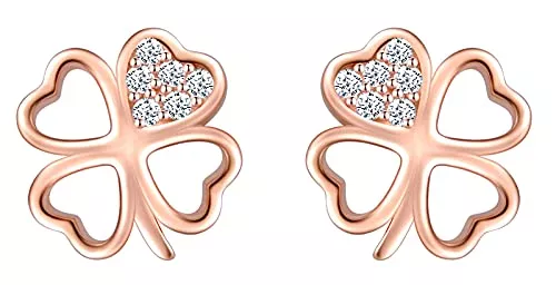 MicLee Schmuck MicLee Damen Ohrringe Ohrstecker 925 Sterling Silber Hohler Vierblättriger Kleeblatt Zirkonia Ohrschmuck in Rosegold mit Geschenkbeutel Super Weihnachten Geschenk