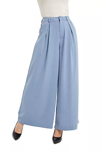 Tronjori Hosen Tronjori Damen Hose Weites Bein Frauen Lange Hose mit Taschen Einfarbig Lose elastische Hohe Taille Freizeithose Business-Arbeitshose für Freizeit Arbeit Büro