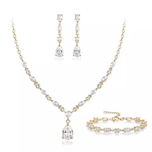 EVER FAITH Schmuck EVER FAITH Cubic Zirkonia Schmuck Set für Braut Brautjungfer, funkelnde elegante Teardrop Anhänger Halskette baumeln Ohrringe Armband Set für Damen klar Silber-Ton
