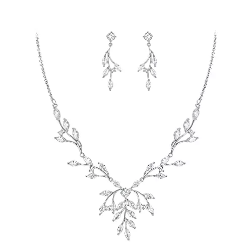 EVER FAITH Schmuck EVER FAITH Zirkonia Schmuckset für die Party Marquise Runde Zirkonia Weinblatt-Halsketten-Ohrring-Set