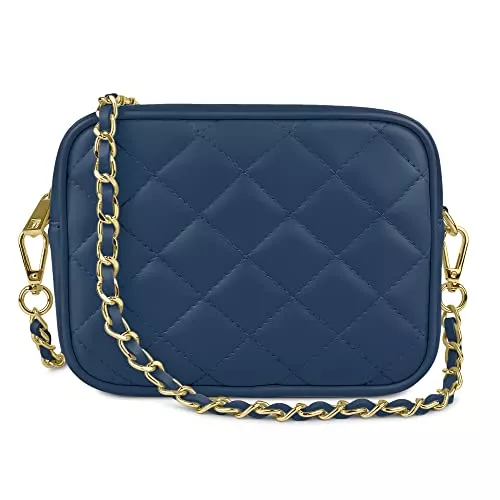 Parubi Taschen & Rucksäcke Parubi Kleine Umhängetasche, Echtes Leder Matelassé, Gepolsterte Umhängetasche, Geflochtene Tasche, Umhängetasche mit Goldener Kette für Frauen und Mädchen (Model Nora)