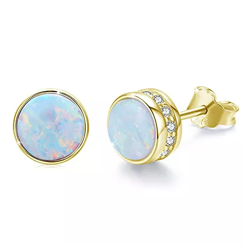 Waysles Schmuck Blaue Opal Ohrstecker 925 Sterling Silber Rund Ohrstecker Opal Hypoallergen Opal Ohrringe für Damen Mädchen
