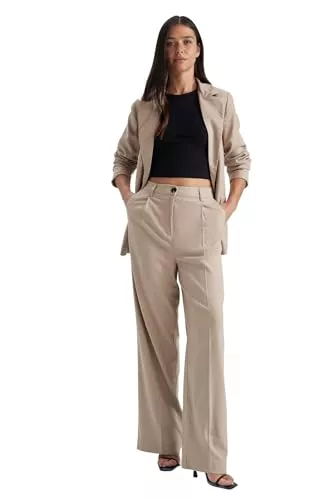 DeFacto Hosen DeFacto Damen Lose Gerade Geschnitten Palazzo Hose Hohe Taille Hose mit Taschen Wide Leg