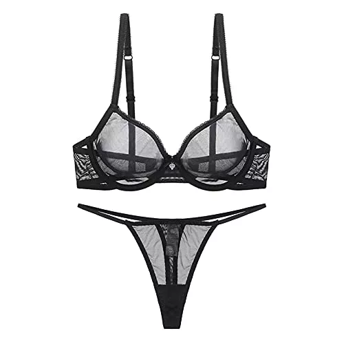 varsmiss Unterwäsche & Dessous varsmiss Damen Sexy Dessous Set Sehen Sie durch BH und Tanga Mini Transparent Mesh G-String