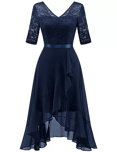 Dressystar Cocktail Dressystar Damen Vokuhila Cocktailkleider Abendkleider Elegant für Hochzeit V-Ausschnitt Brautjunferkleid