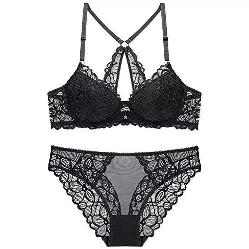 SHEKINI Unterwäsche & Dessous SHEKINI Damen Push-Up-BH mit Spitze vorne, Push-Up, 2-teiliges Set