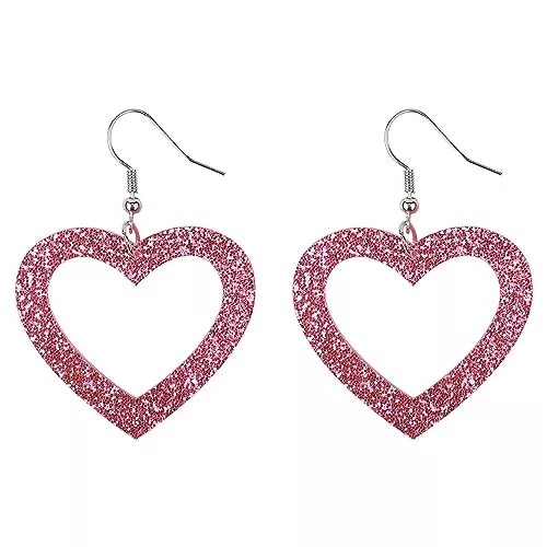 LUTER Schmuck Herz Ohrringe, Rosa Herz Ohrringe Glitzernd Große Herz Ohrringe für Frauen Niedlich Herz Ohrstecker Herz Ohrringe Baumelnd für Mädchen Frauen Valentinstag Muttertag